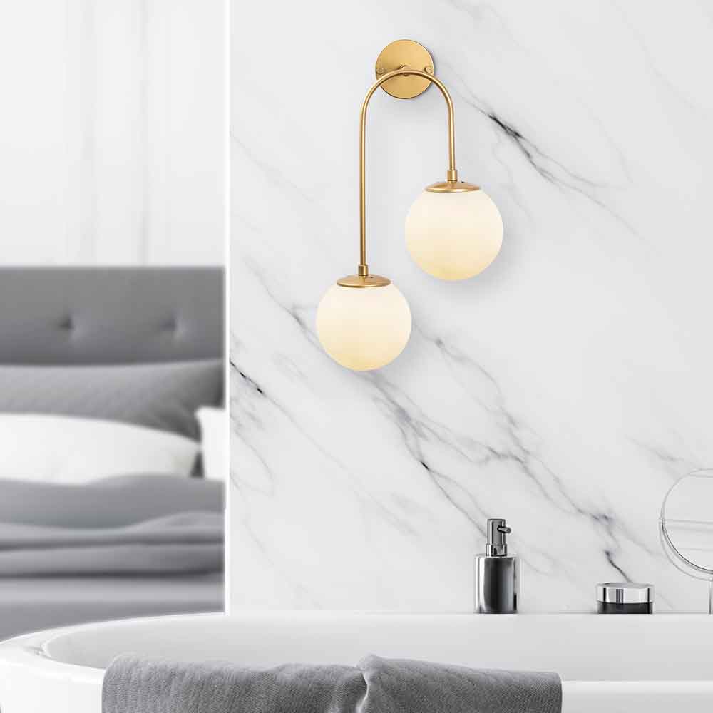 Jewel 2 Lights Metal Wall Lamp in Gold and White