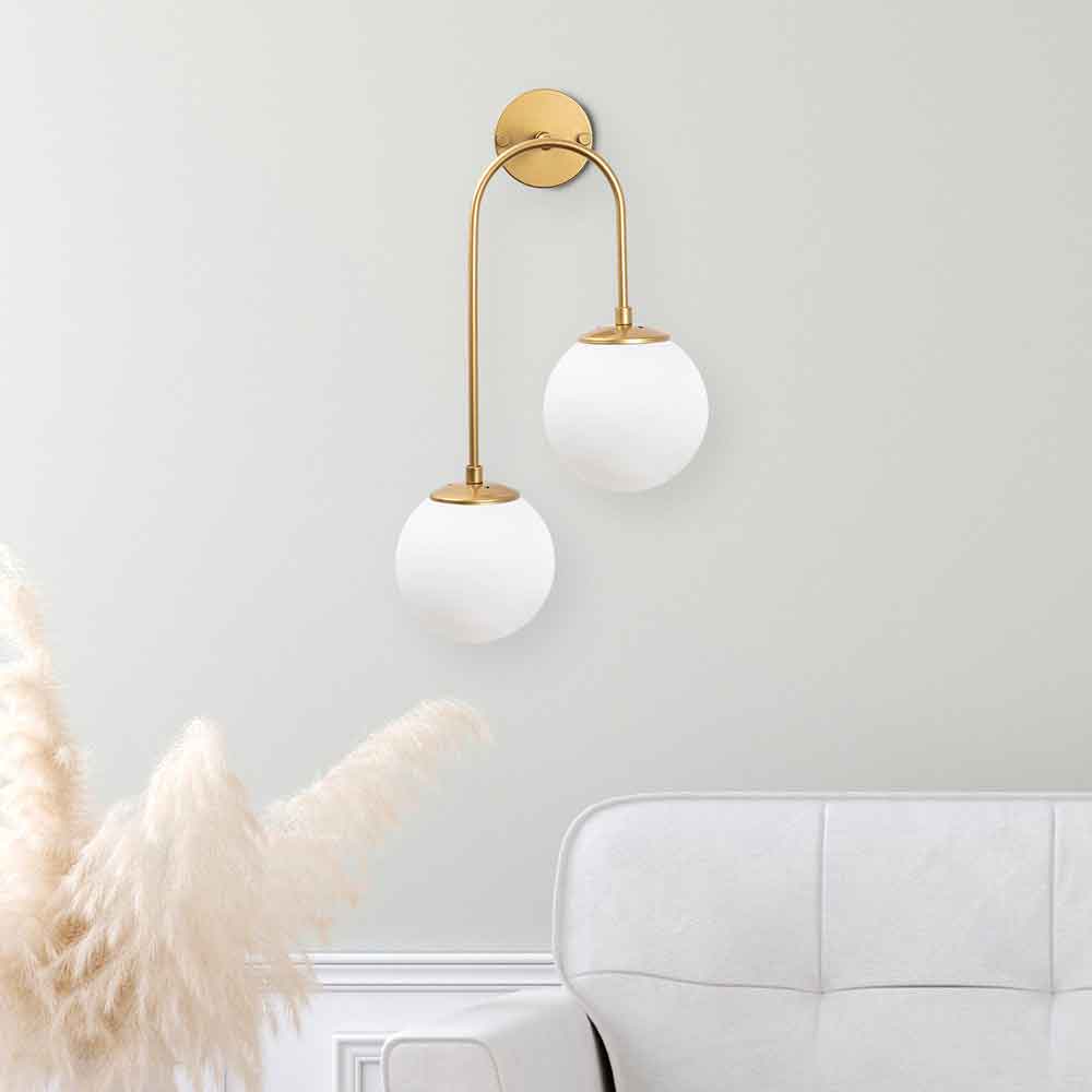 Jewel 2 Lights Metal Wall Lamp in Gold and White