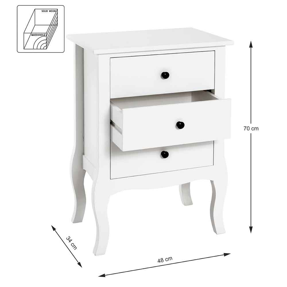 Jewett Wooden End Table With 3 Drawers In White