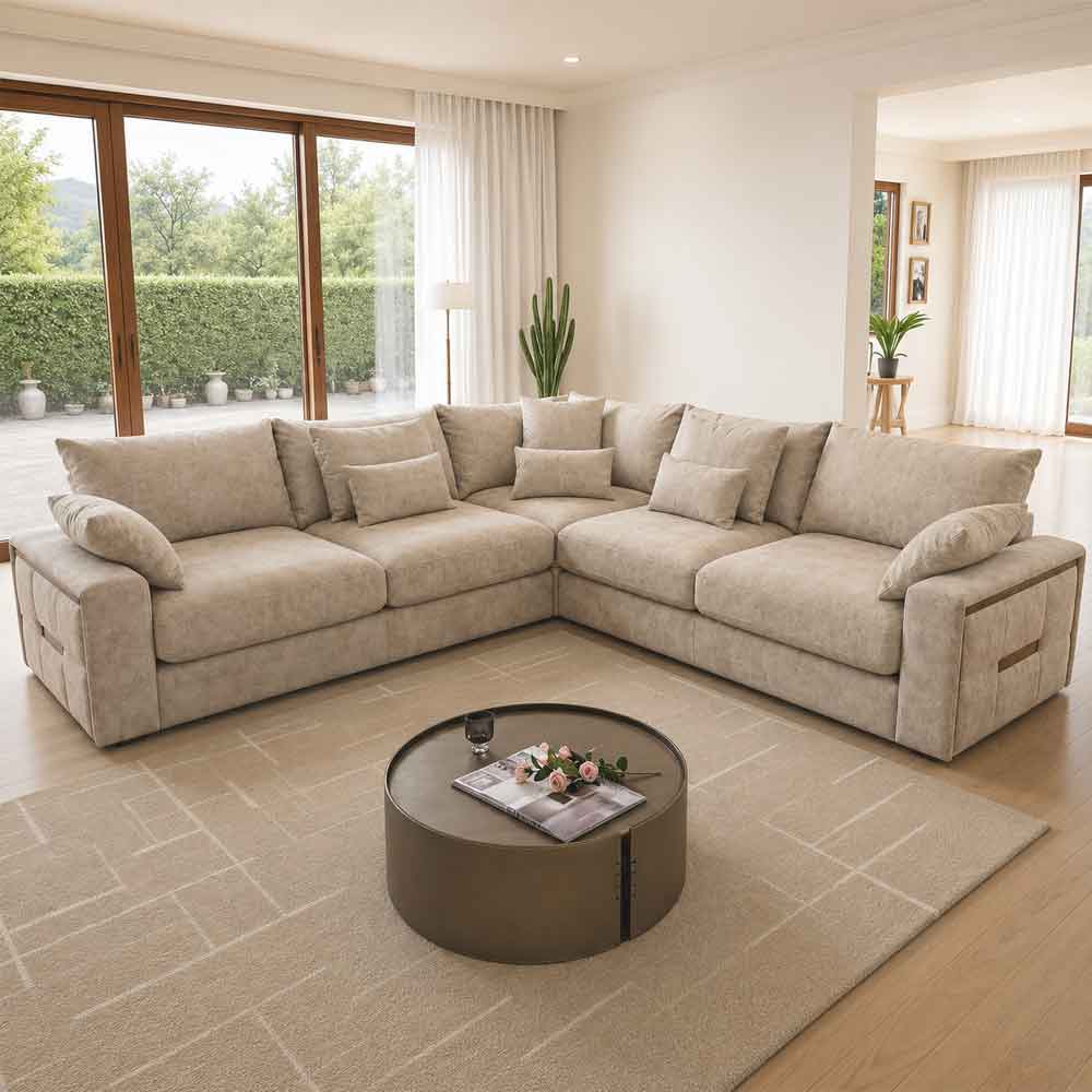 Jexaro Fabric Corner Sofa in Beige