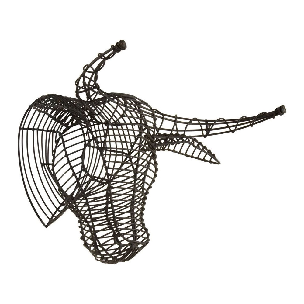Jexon Black Wire Buffalo Head Sculpture Wall Art