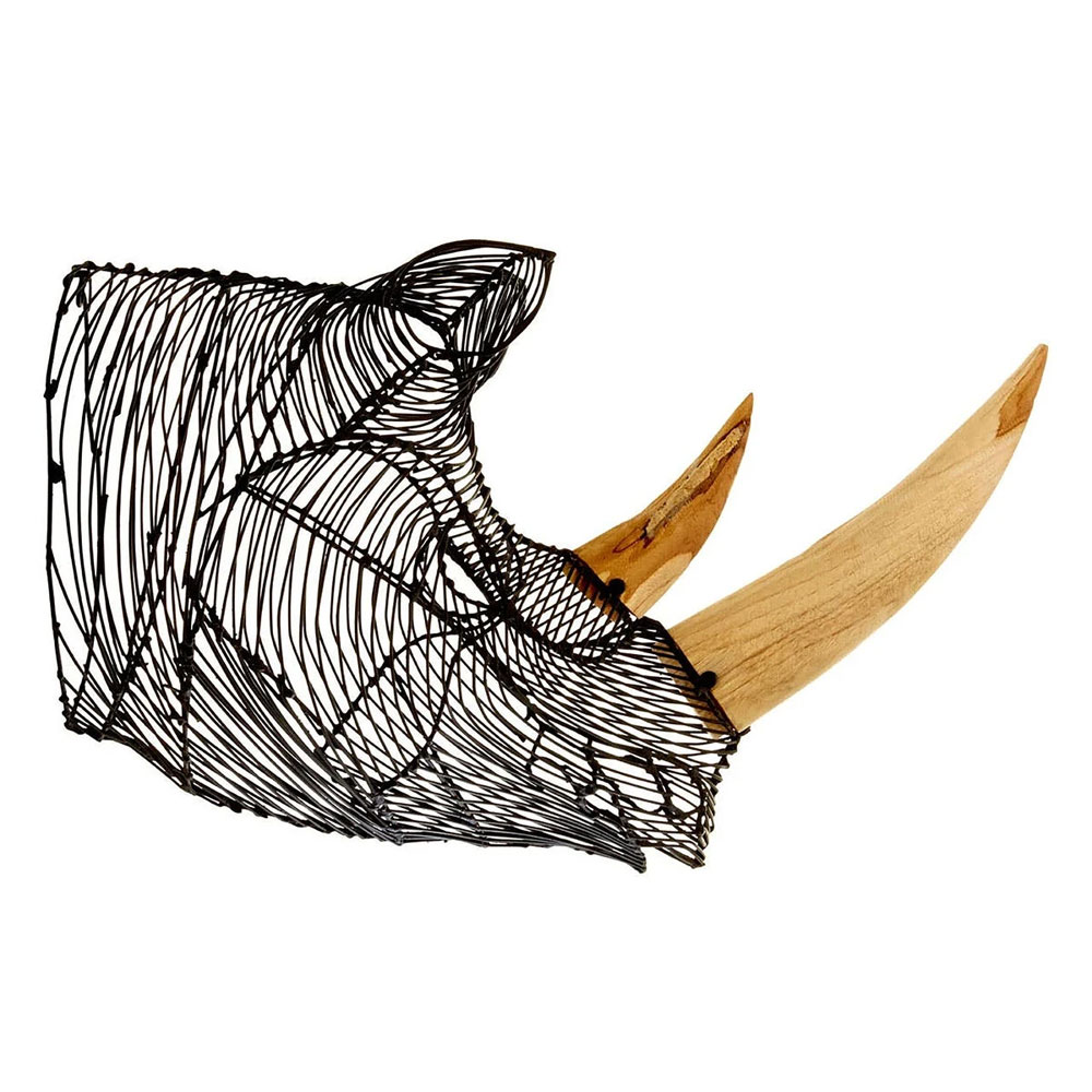 Jexon Black Wire Rhino Head Sculpture Wall Art