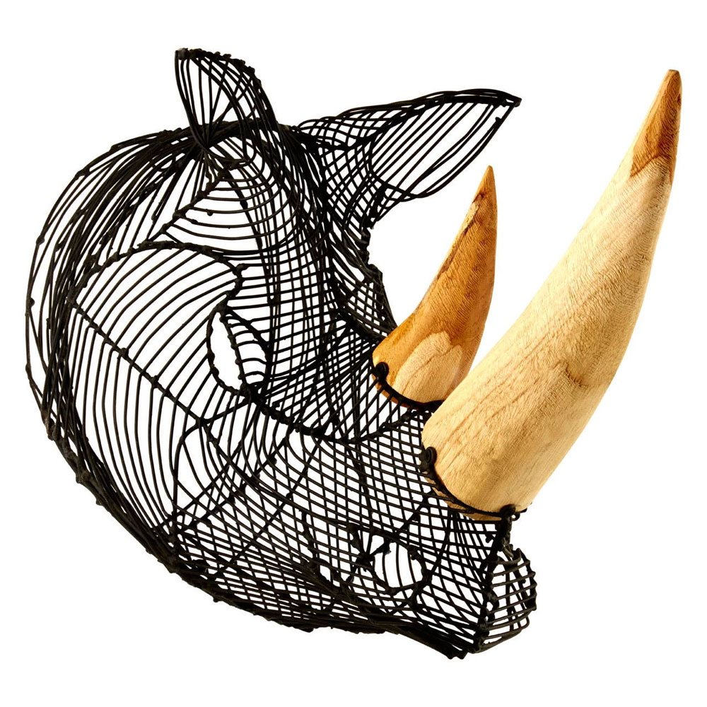 Jexon Black Wire Rhino Head Sculpture Wall Art