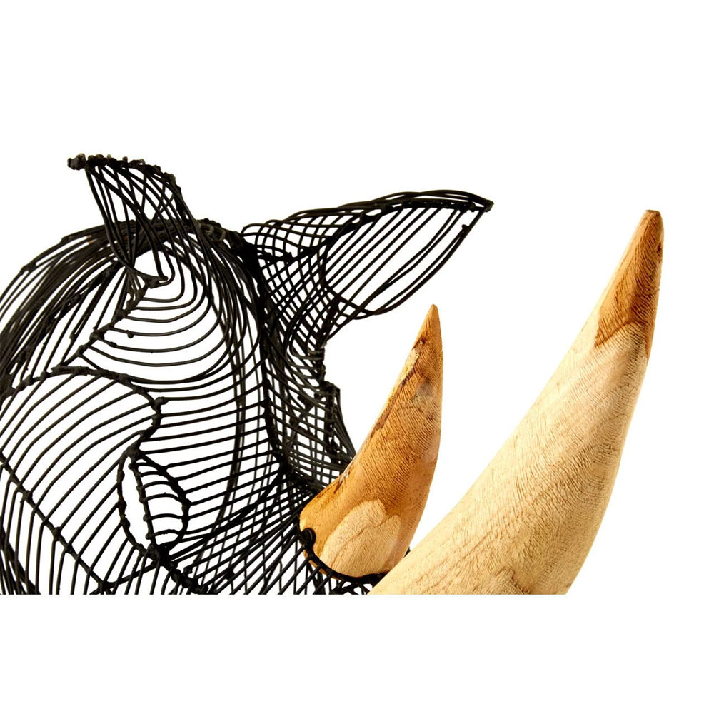 Jexon Black Wire Rhino Head Sculpture Wall Art