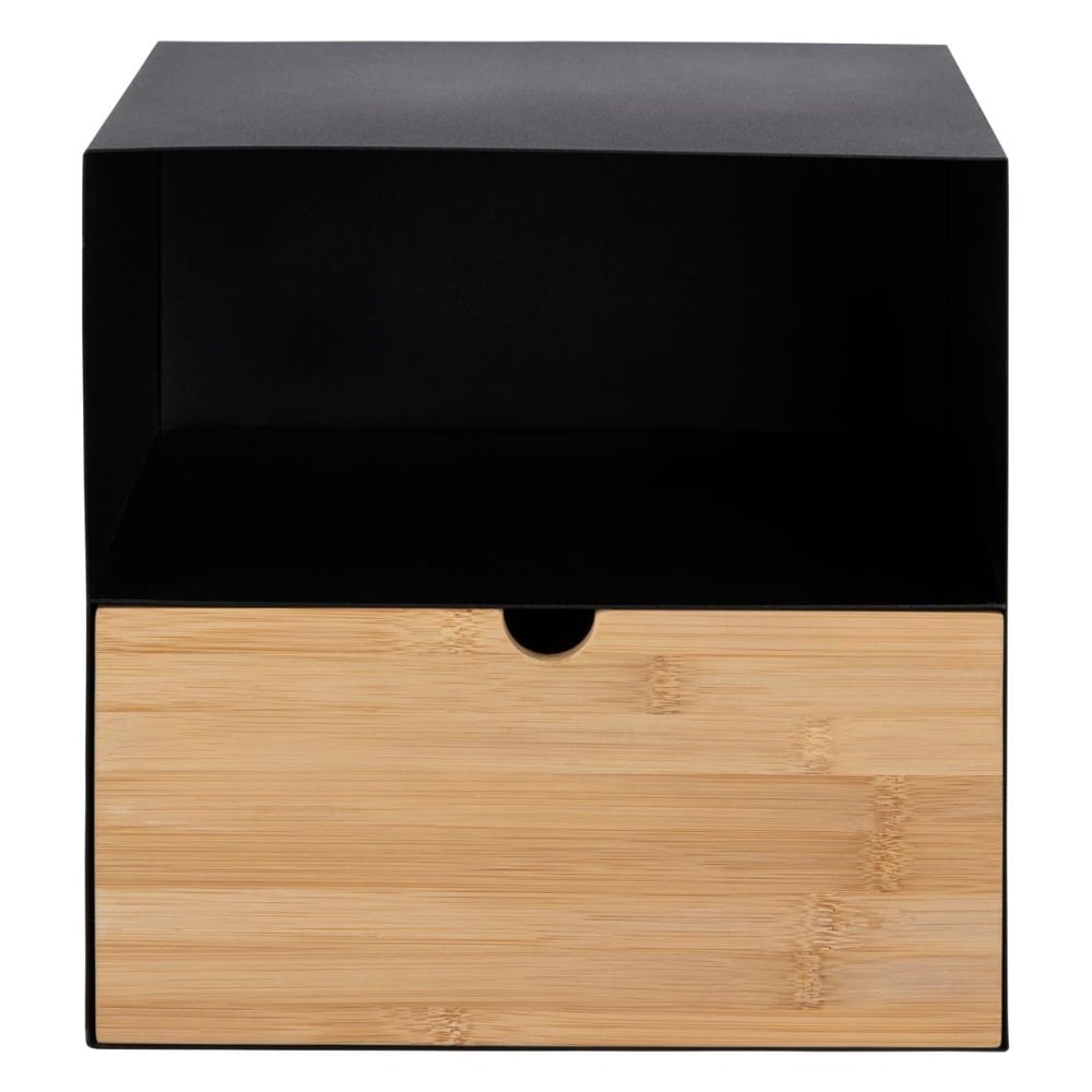 Jicama Metal Wall Hung Bedside Cabinet In Matt Black And Oak