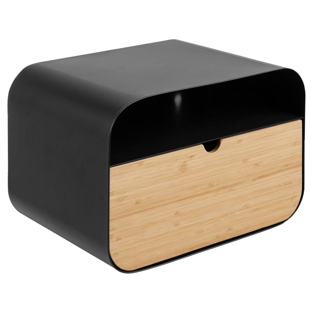 Jicama Metal Wall Hung Bedside Cabinet With Oak Drawer In Black