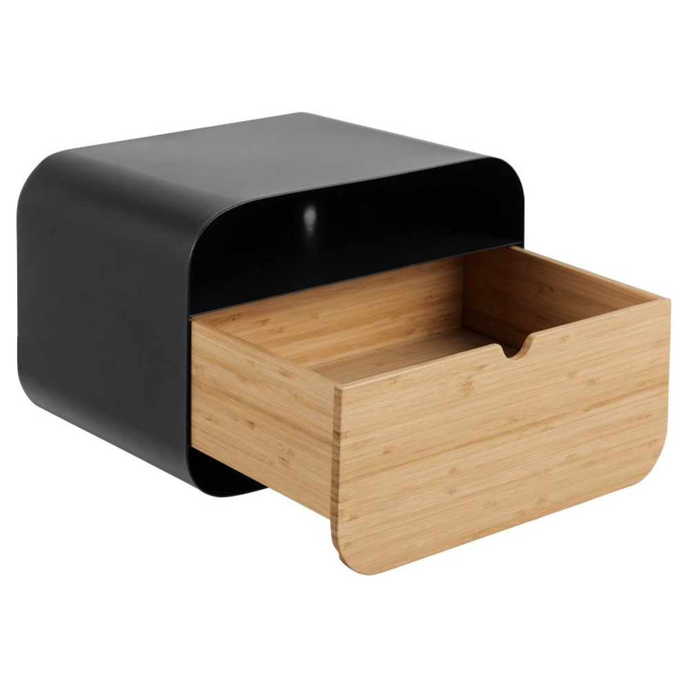 Jicama Metal Wall Hung Bedside Cabinet With Oak Drawer In Black