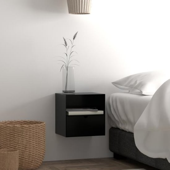 Photo of Jicama wall hung metal bedside cabinet in black