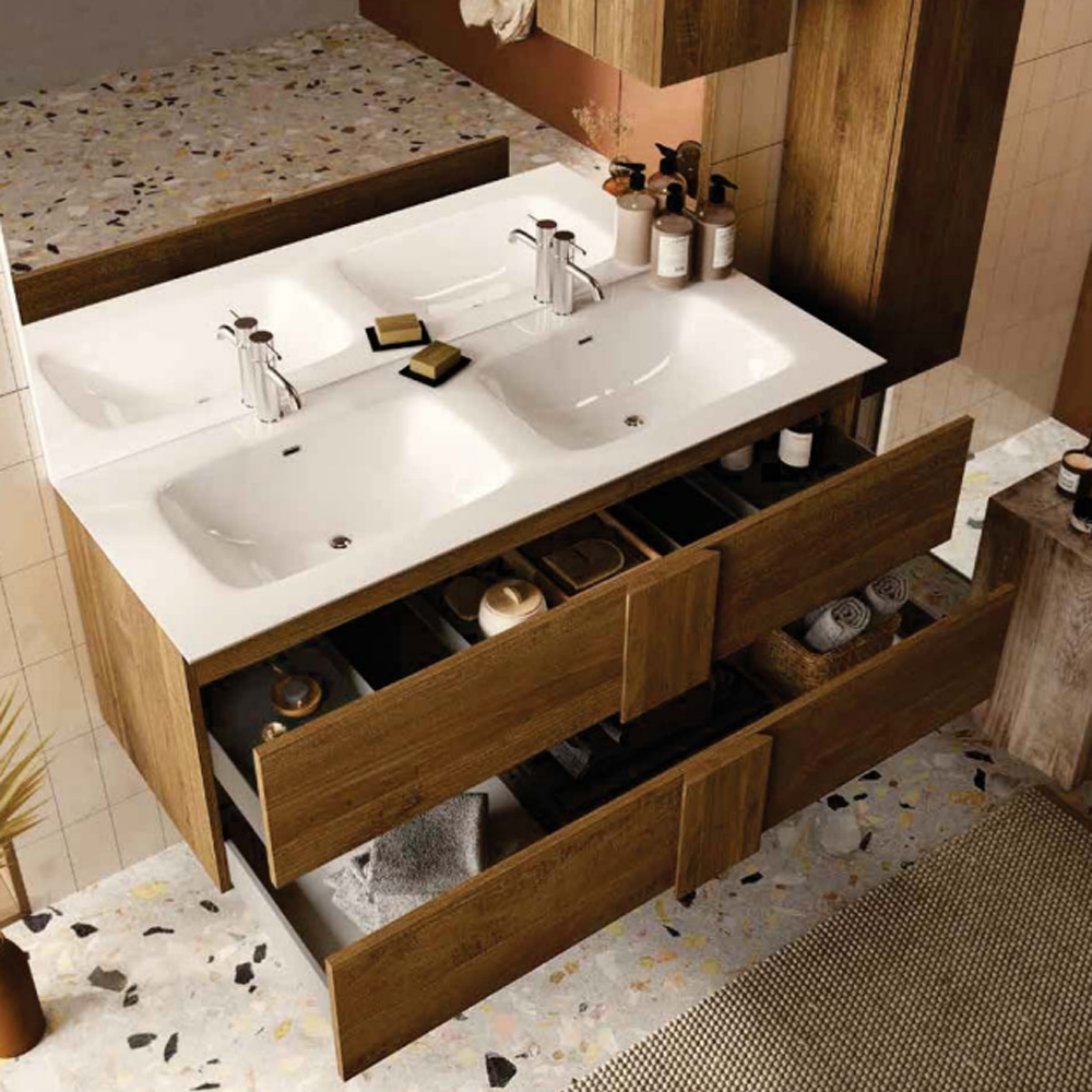 Jining 120cm Wooden Wall Hung Vanity Unit In Mercure