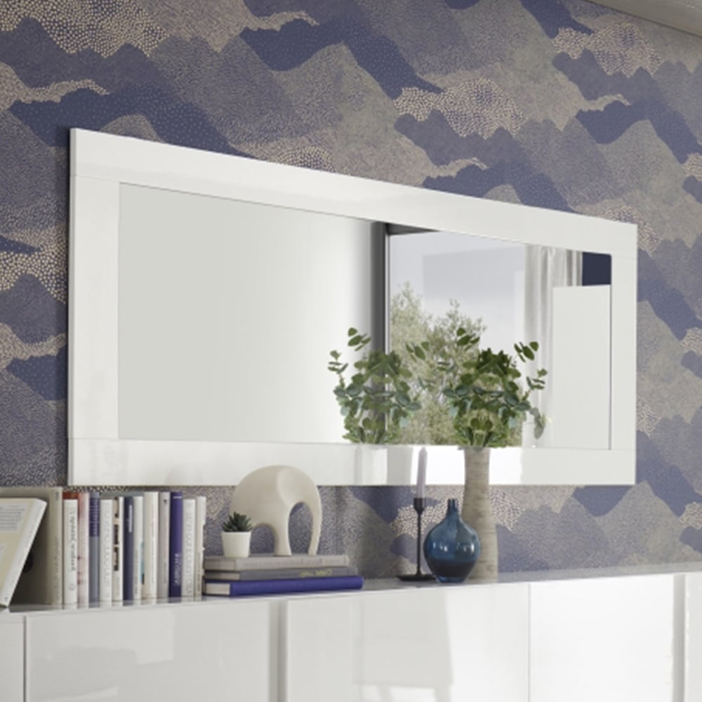 Product photograph of Jining Bedroom Wall Mirror In White High Gloss Frame from Furniture in Fashion
