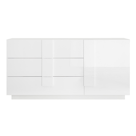 Jining High Gloss Sideboard With 1 Door 3 Drawers In White_3