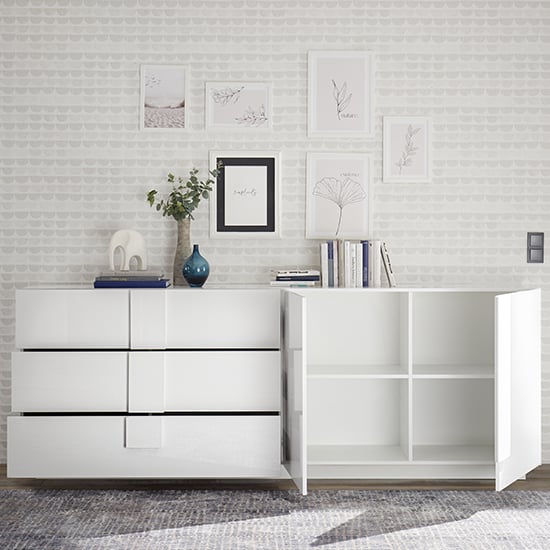 Jining High Gloss Sideboard With 2 Doors 3 Drawers In White_2