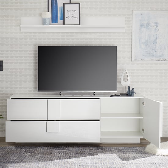 Jining High Gloss TV Stand With 1 Door 2 Drawers In White_2