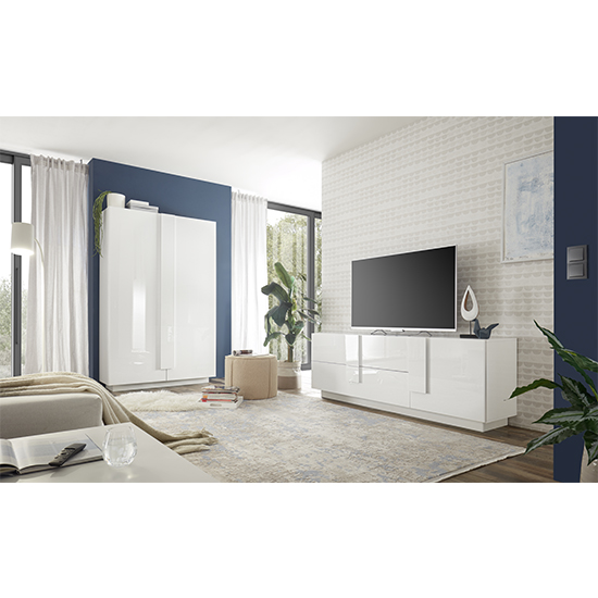 Jining High Gloss TV Stand With 1 Door 2 Drawers In White_4