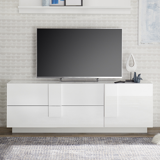 Read more about Jining high gloss tv stand with 1 door 2 drawers in white