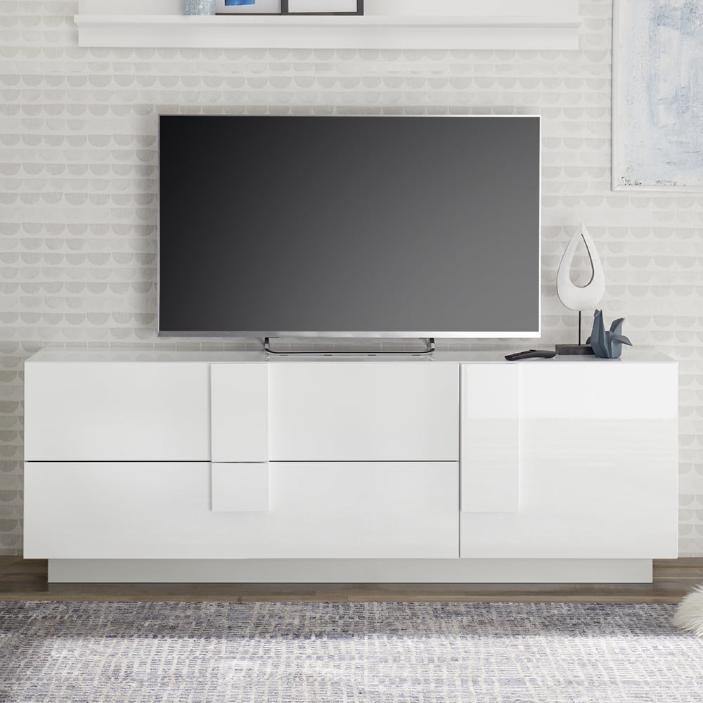 Read more about Jining high gloss tv stand with 1 door 2 drawers in white