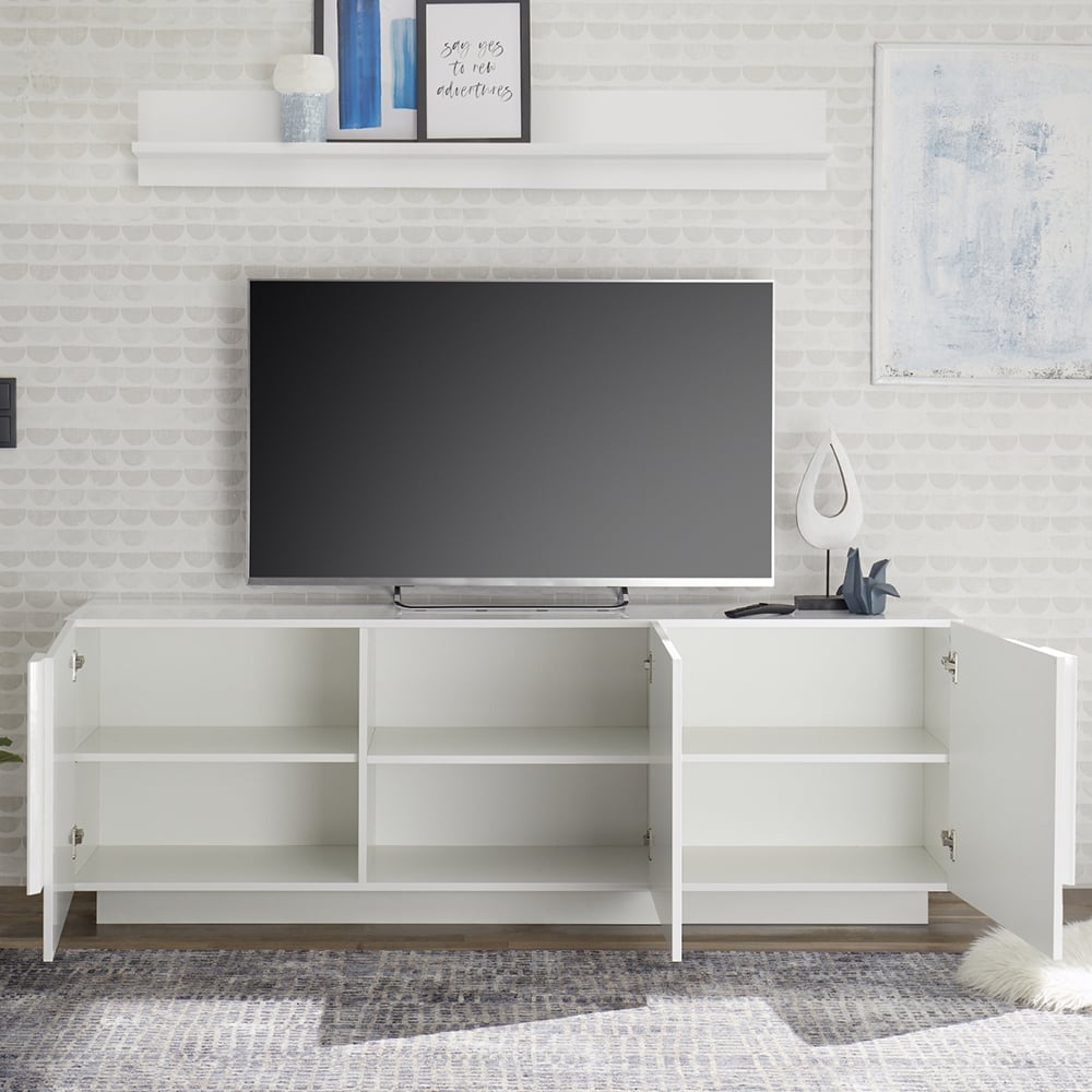 Jining High Gloss TV Stand With 3 Doors In White