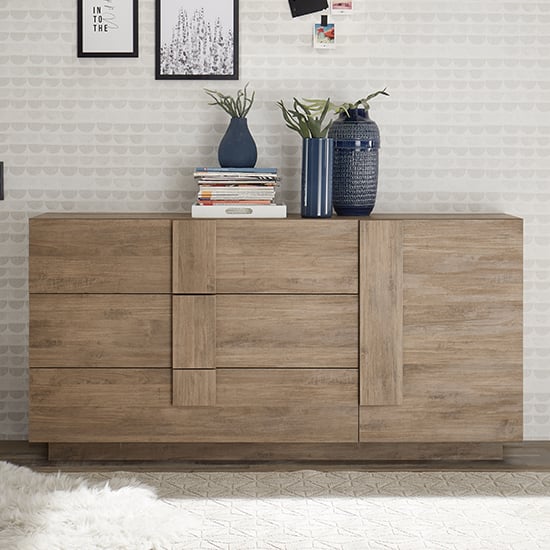 Product photograph of Jining Wooden Sideboard With 1 Door 3 Drawers In Oak from Furniture in Fashion