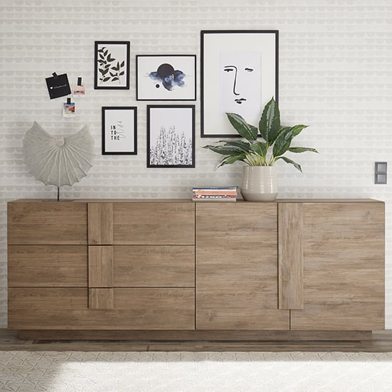 Product photograph of Jining Wooden Sideboard With 2 Doors 3 Drawers In Oak from Furniture in Fashion