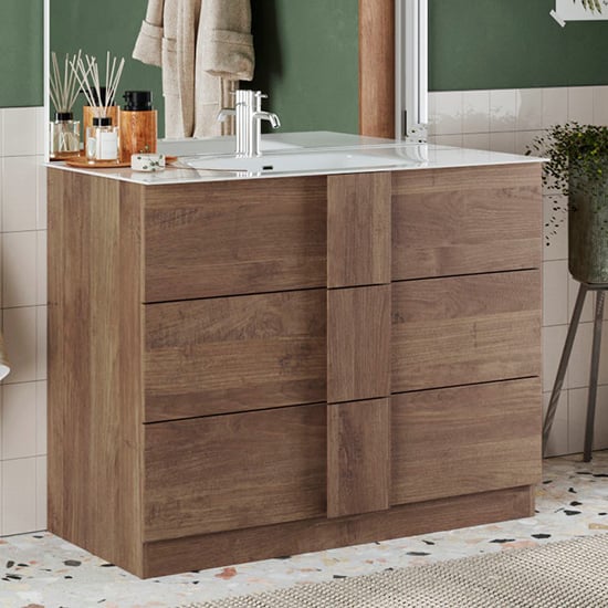 Product photograph of Jining Wooden 100cm Floor Vanity Unit And 3 Drawers In Mercury from Furniture in Fashion