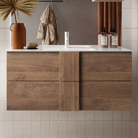 Read more about Jining wooden 100cm wall vanity unit and 2 drawers in mercury