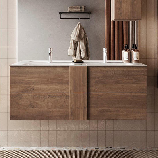 Read more about Jining wooden 120cm wall vanity unit and 2 drawers in mercury
