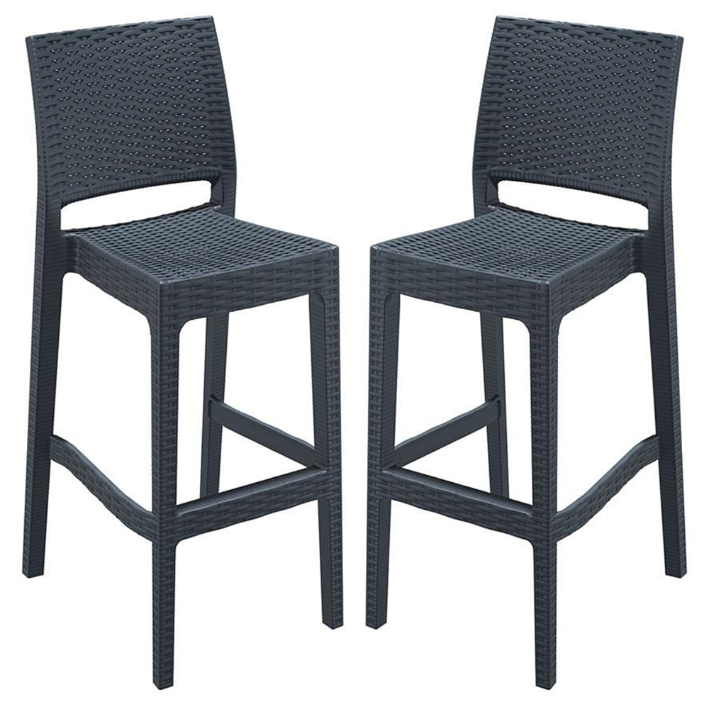 Jirova Dark Grey Wicker Weave Bar Chairs in Pair