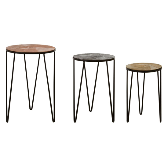 Jishui Metal Set Of 3 Side Tables With Black Base In Assorted