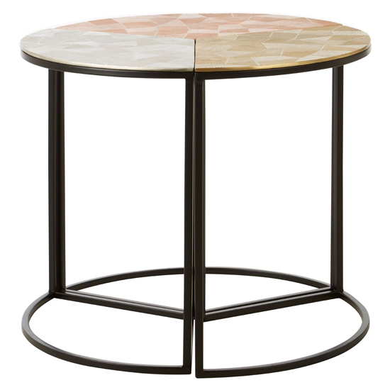 Jishui Metal Set Of 3 Side Tables With Black Frame In Assorted