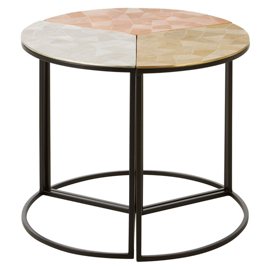 Jishui Metal Set Of 3 Side Tables With Black Frame In Assorted