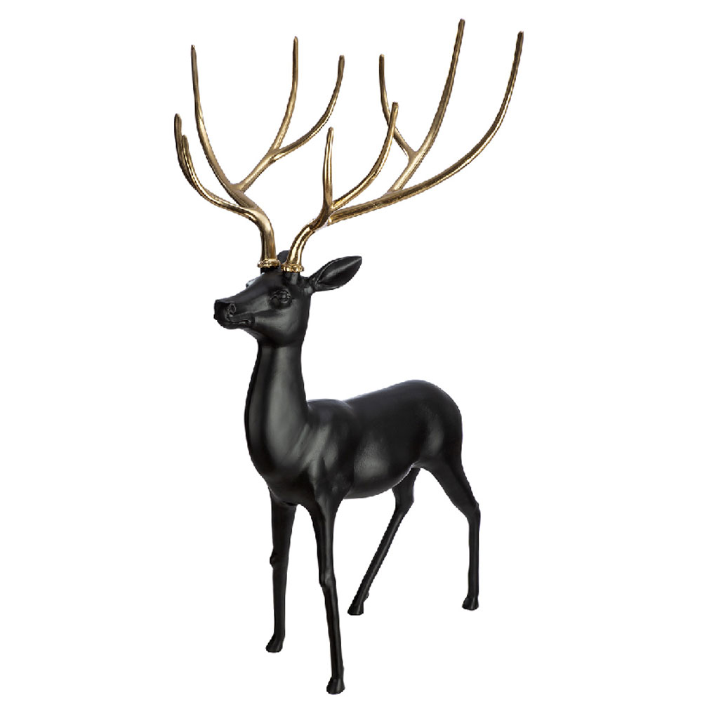 Jisora Aluminum Deer Sculpture in Black and Gold