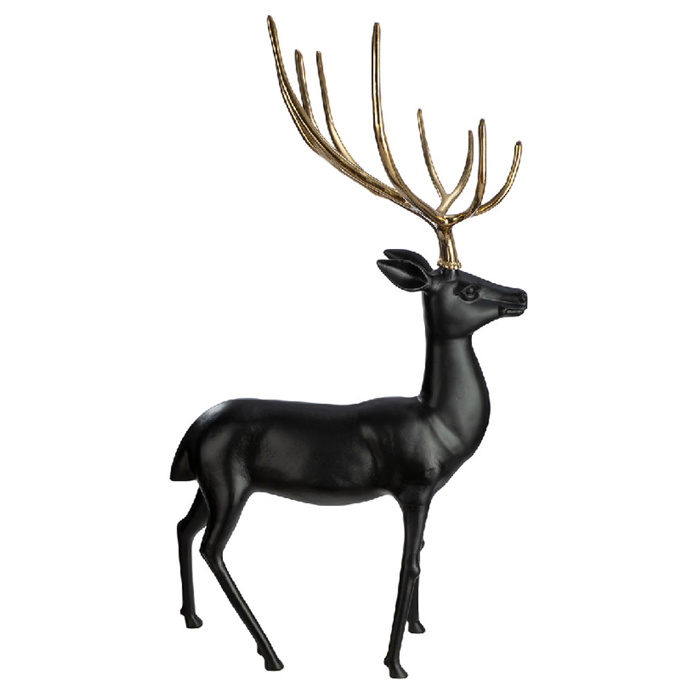 Jisora Aluminum Deer Sculpture in Black and Gold