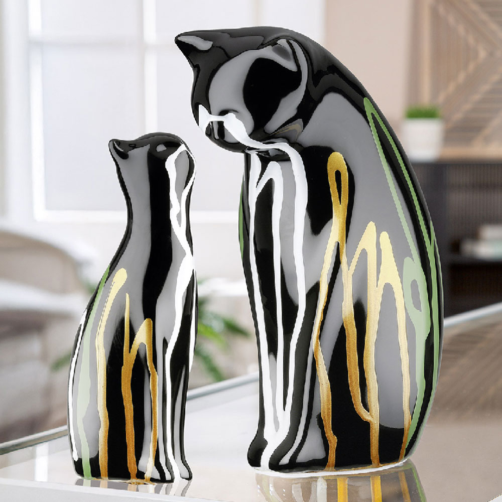 Jisora Ceramic Mother and Daughter Cat Sculpture in Multicolour