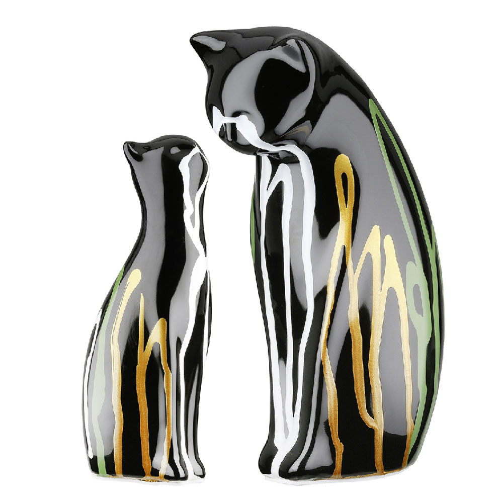 Jisora Ceramic Mother and Daughter Cat Sculpture in Multicolour