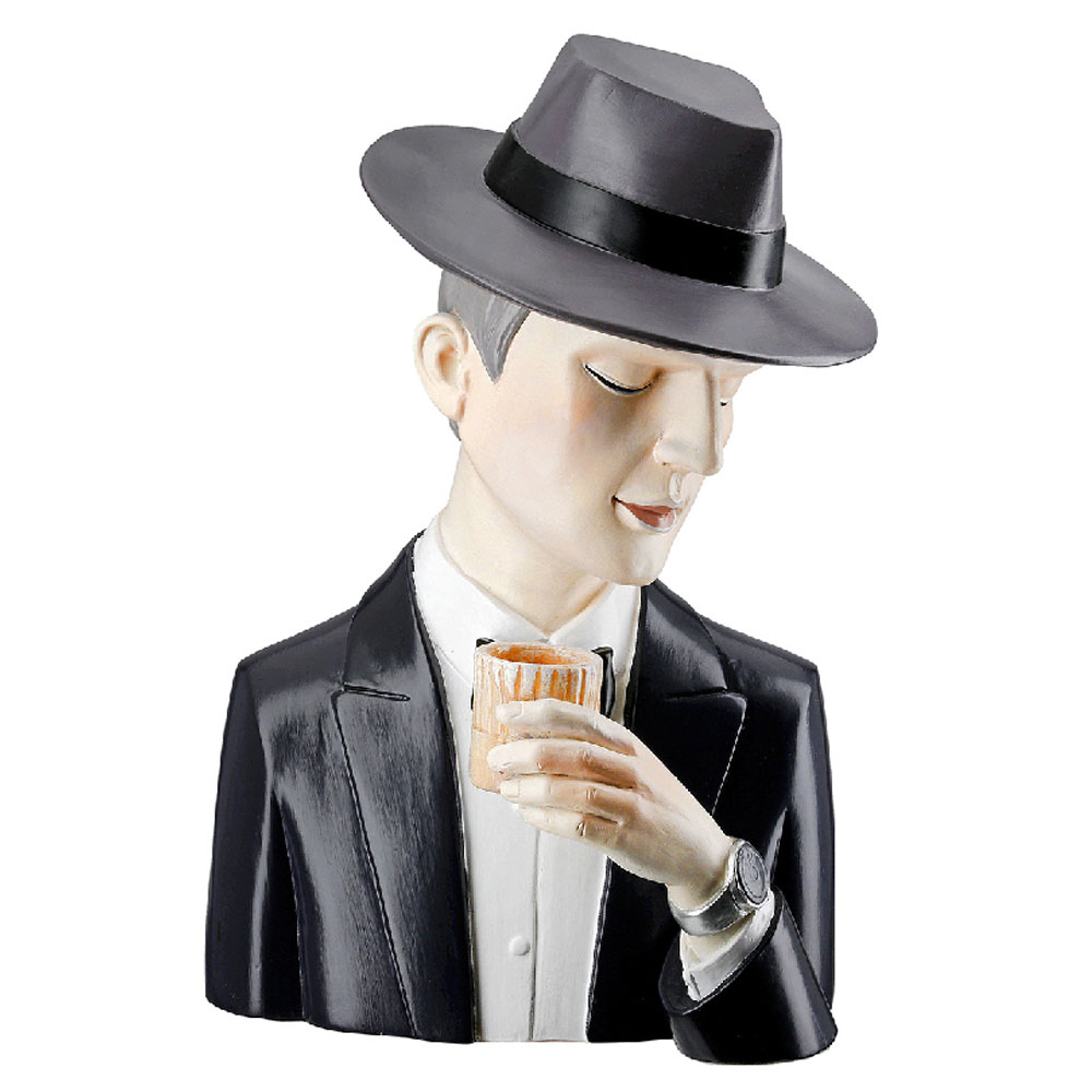 Jisora Poly Man with Glass Sculpture in Black and Grey