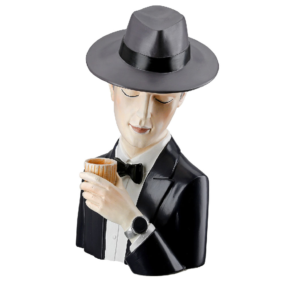 Jisora Poly Man with Glass Sculpture in Black and Grey