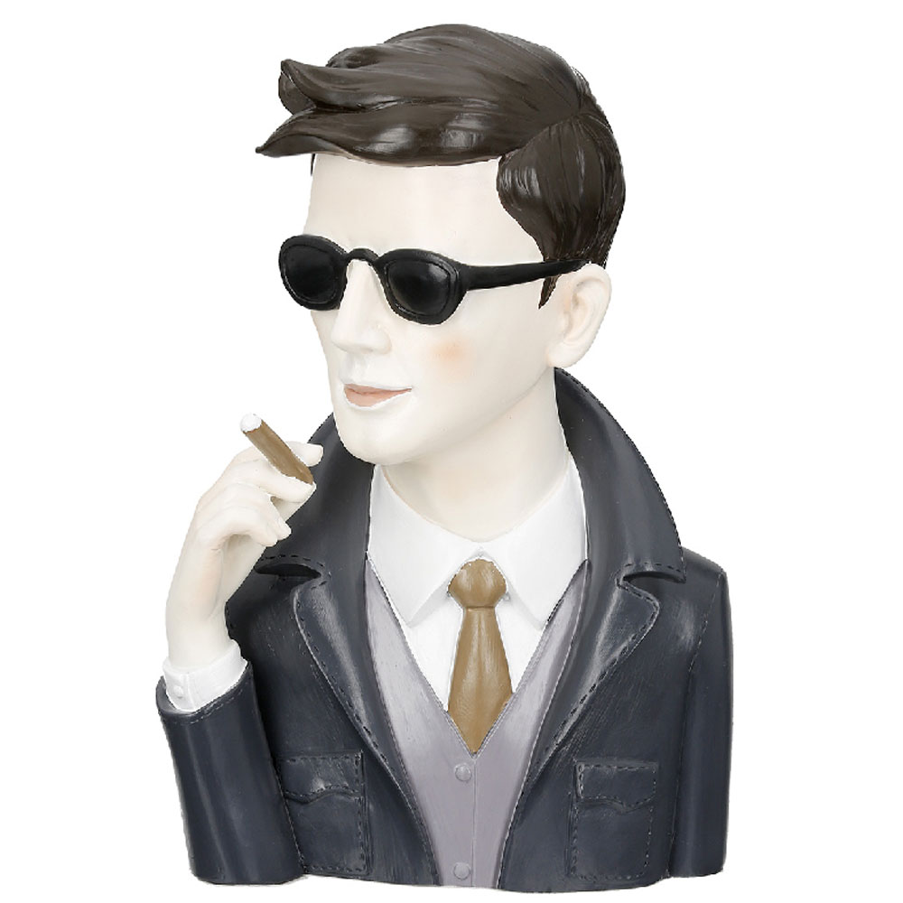 Jisora Poly Man with Sigarre Sculpture in Black and Grey
