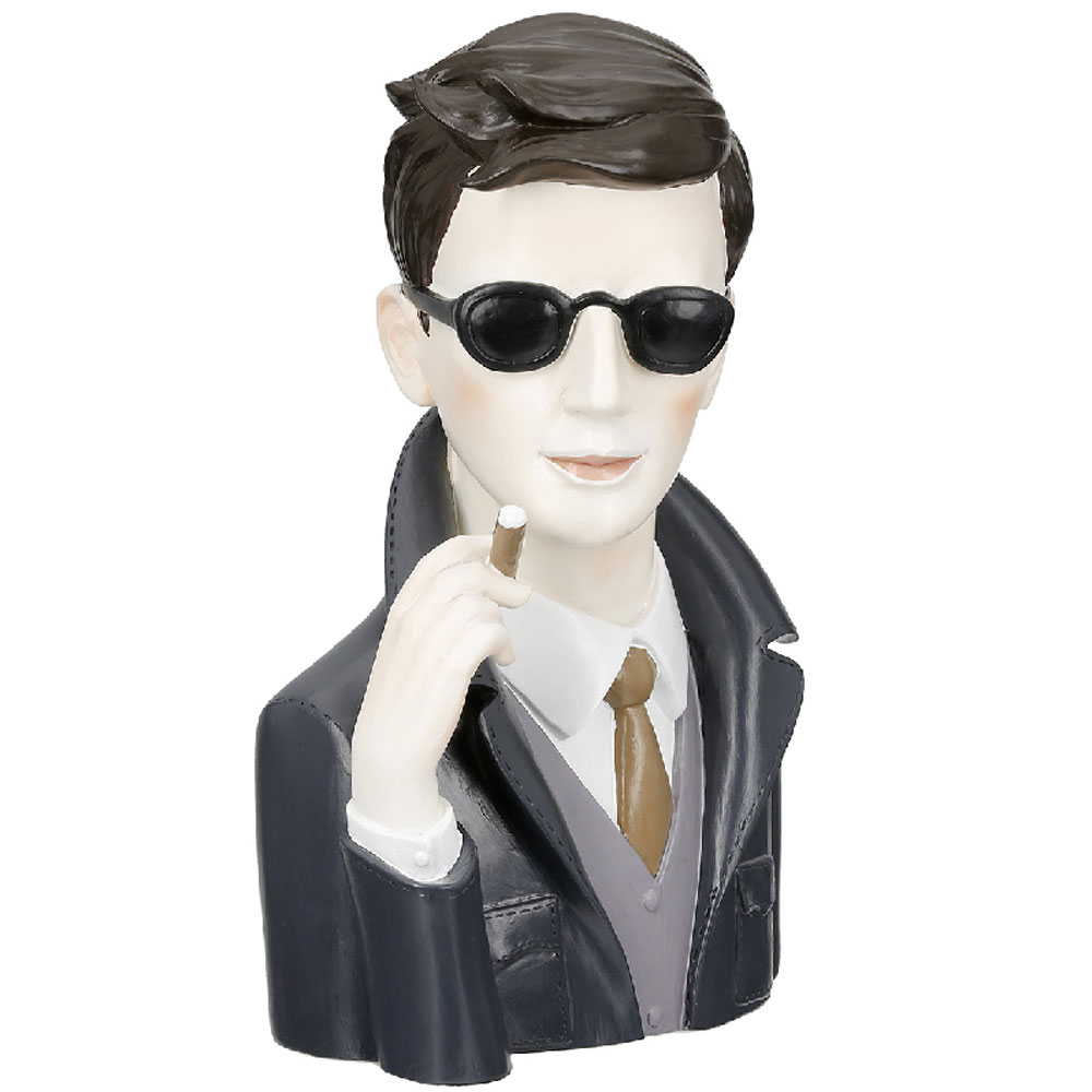 Jisora Poly Man with Sigarre Sculpture in Black and Grey