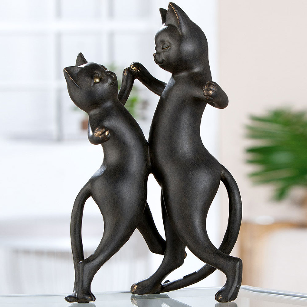 Jisora Synthetic Resin 2 Cat Dancing Sculpture in Black