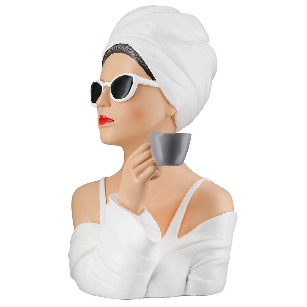 Jisora Synthetic resin Women with Cup Sculpture in White