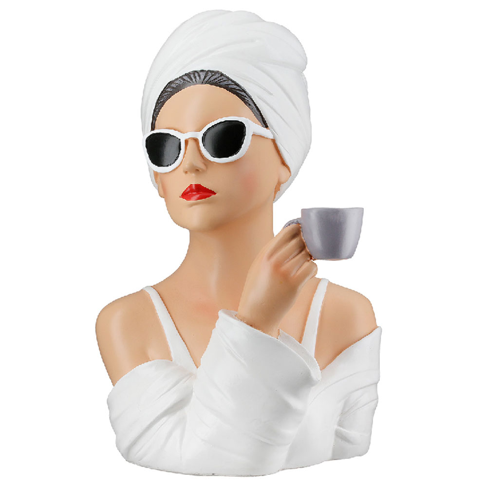 Jisora Synthetic resin Women with Cup Sculpture in White