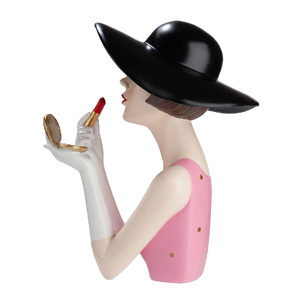 Jisora Synthetic resin Women with Lipstick Sculpture in White and Pink