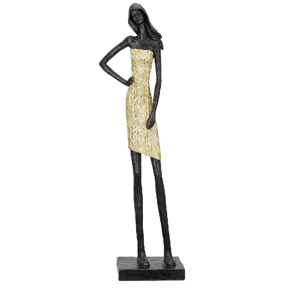 Jisora Synthetic Resin Women Posing Sculpture in Black and Gold