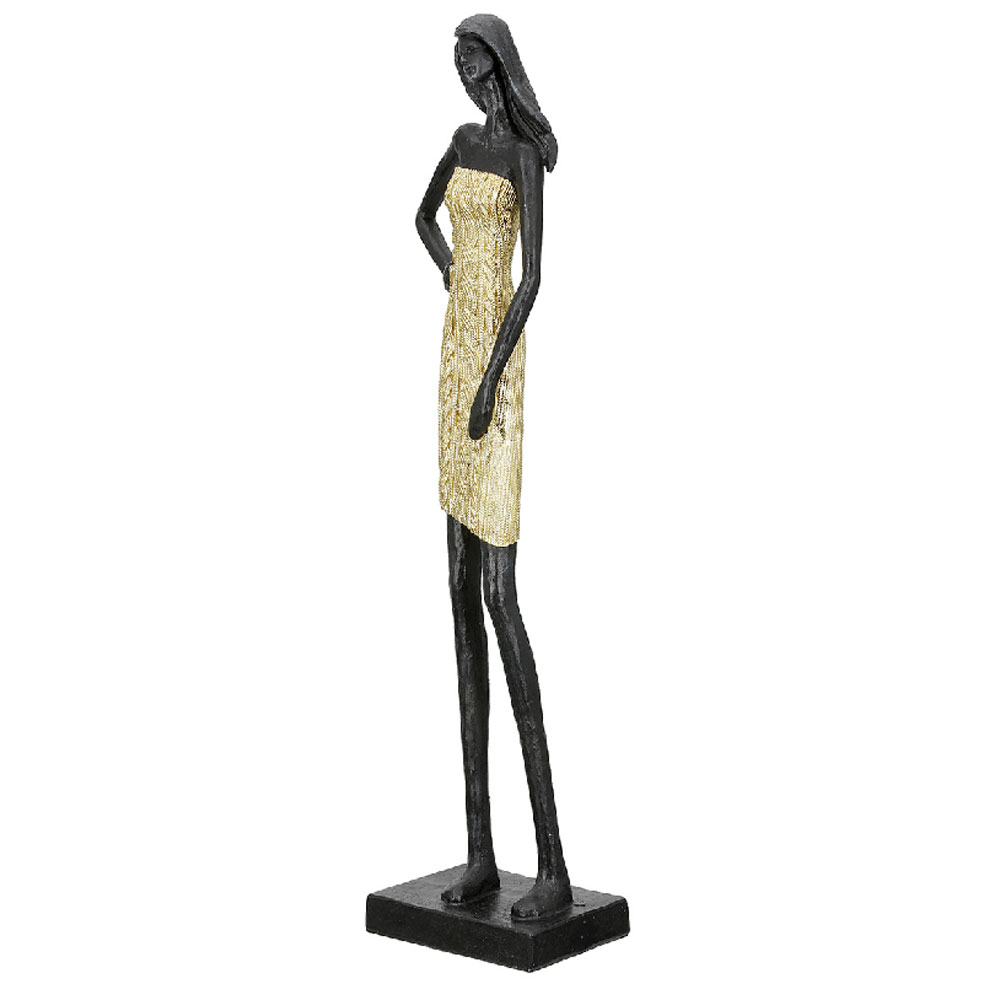 Jisora Synthetic Resin Women Posing Sculpture in Black and Gold