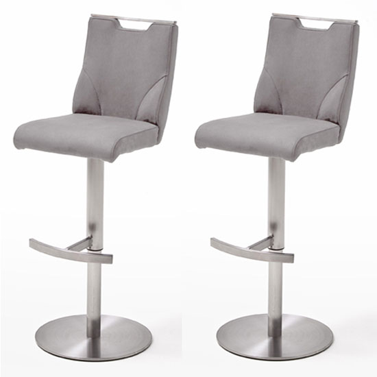 Read more about Jiulia ice grey bar stool with stainless steel base in pair