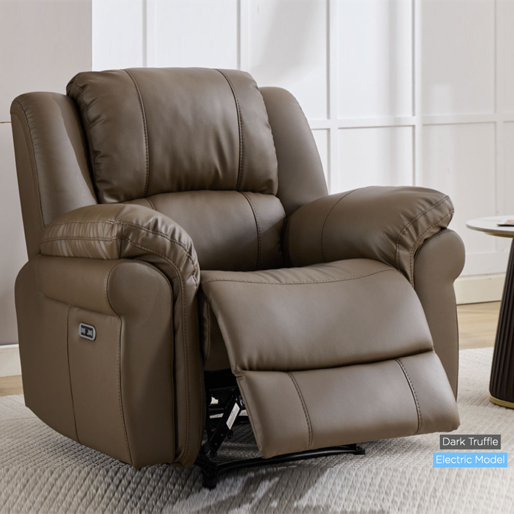 Jivaro Plush PU Electric Recliner Sofa Suite in Dark Truffle
