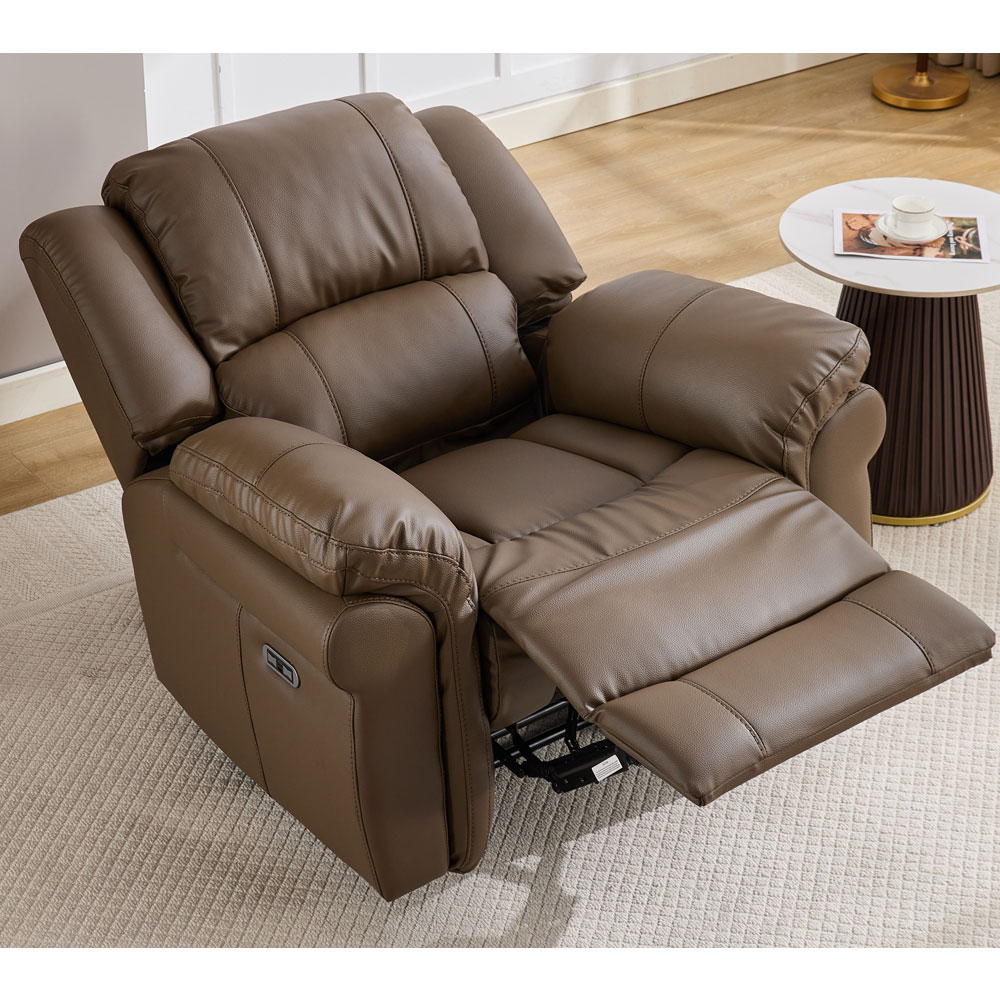 Jivaro Plush PU Electric Recliner Sofa Suite in Dark Truffle