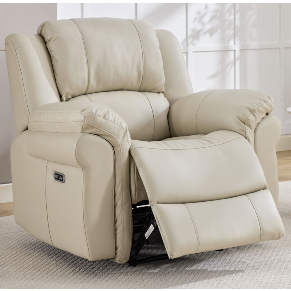Jivaro Plush PU Electric Recliner 1 Seater Sofa in Stone
