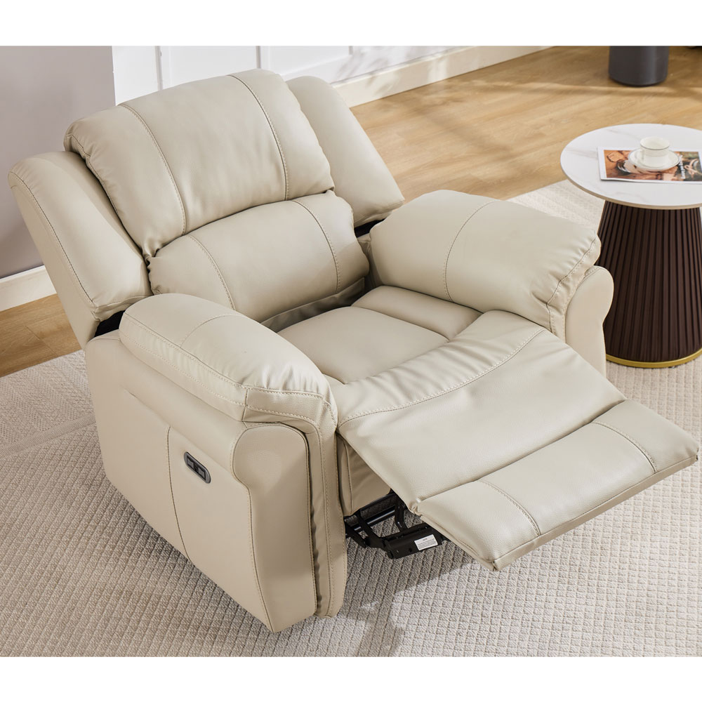 Jivaro Plush PU Electric Recliner 1 Seater Sofa in Stone