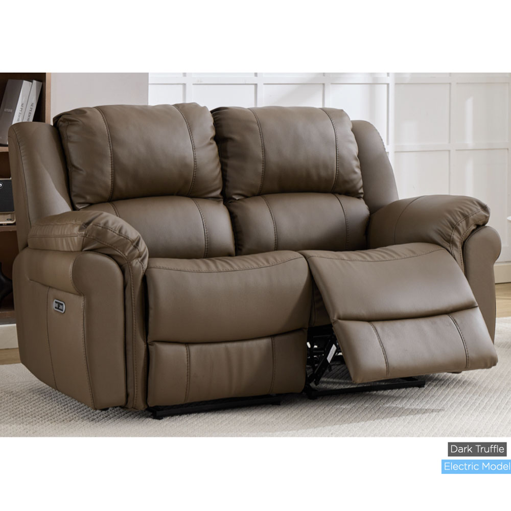Jivaro Plush PU Electric Recliner Sofa Suite in Dark Truffle